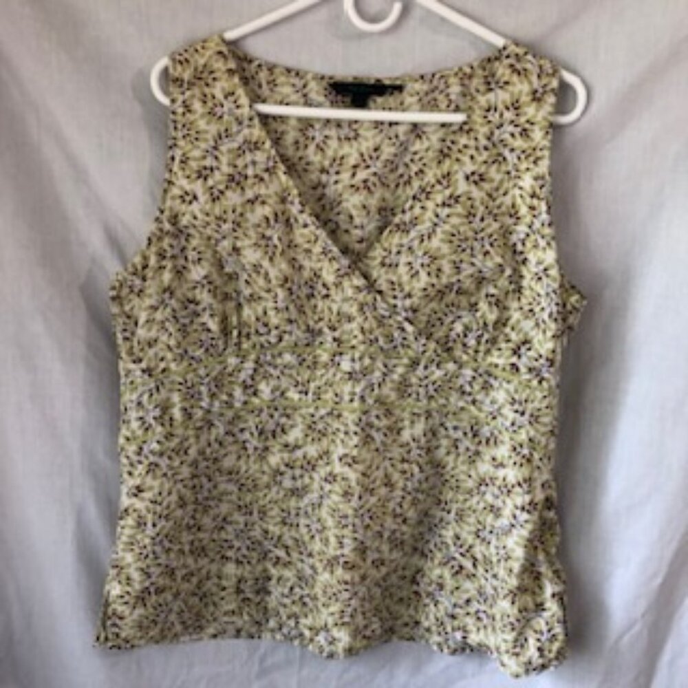 Boden Wrap Front Sleeveless Cotton Top Shirt Light Green Piping Side Zip XL 16